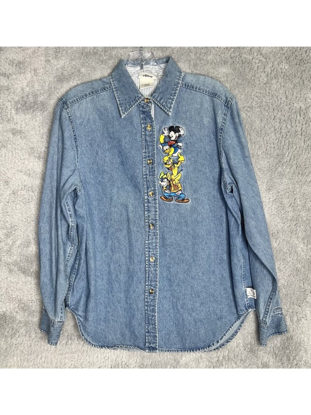 Vtg Disney Parks Denim Shirt Sz S Blue Jean Mickey & Friends Button Long Sleeve
